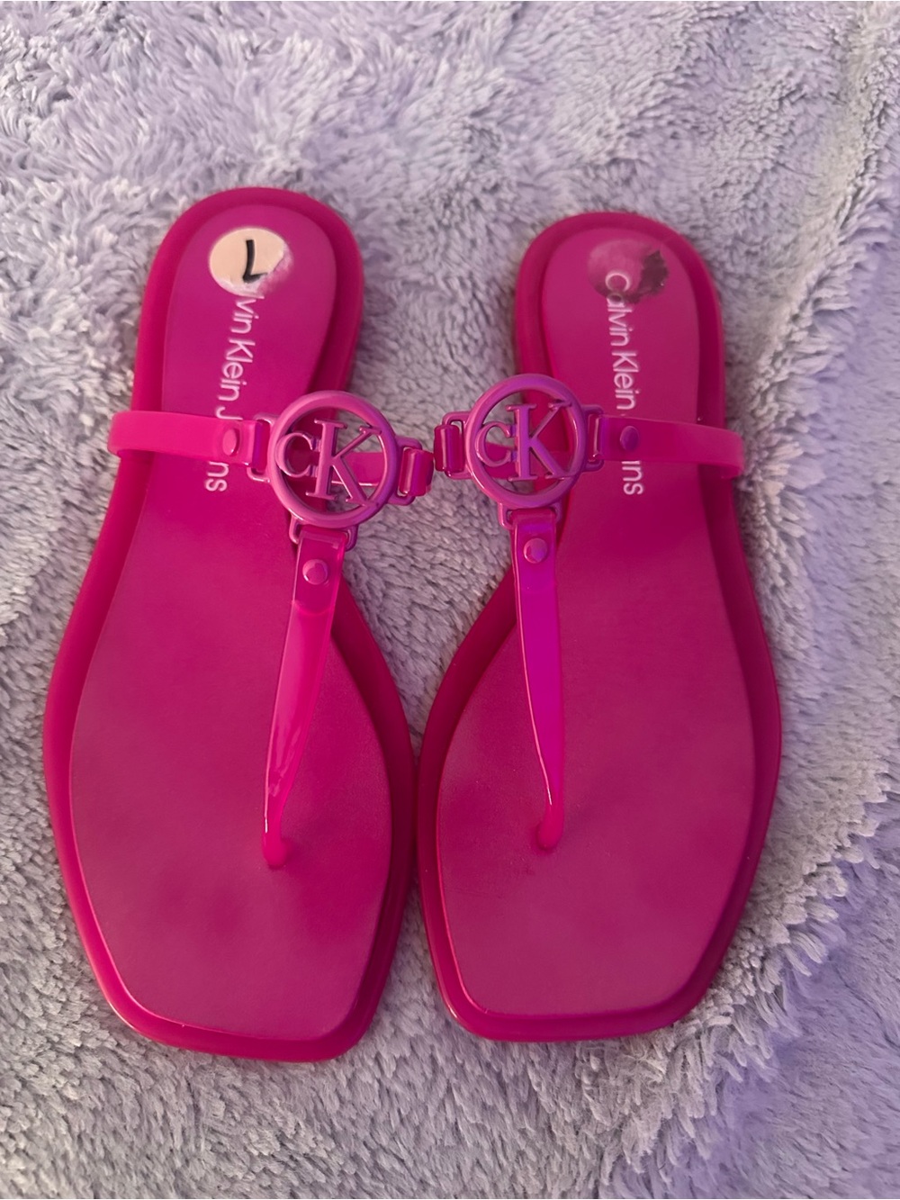 Calvin Klein Hot Pink Jelly Logo Thong Sandals